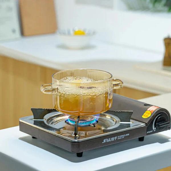 Casserole en Verre avec Couvercle et Poignée Dorée