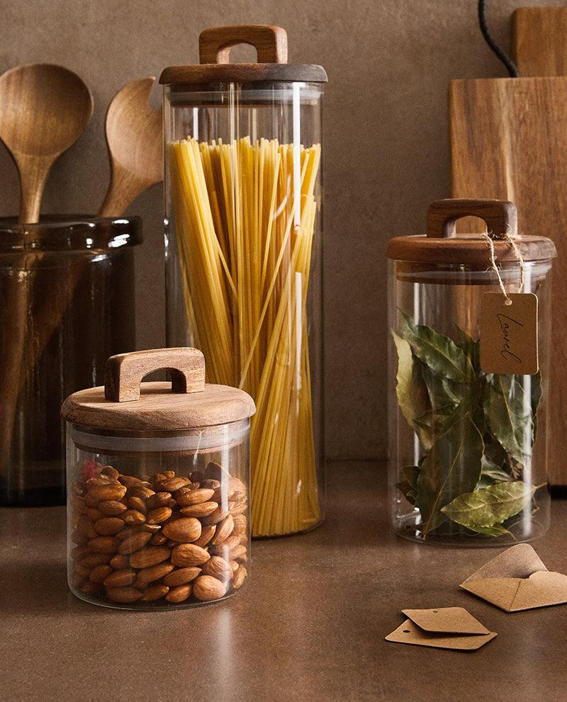 Ensemble de Récipients en Verre Borosilicaté avec Couvercles en Bois d'Acacia: Stockage Élégant et Polyvalent pour la Cuisine