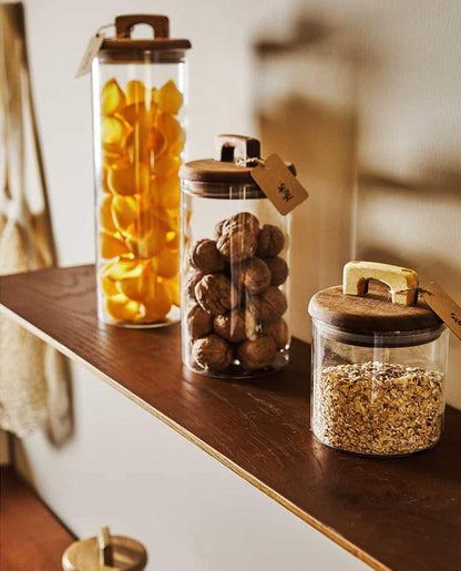 Ensemble de Récipients en Verre Borosilicaté avec Couvercles en Bois d'Acacia: Stockage Élégant et Polyvalent pour la Cuisine