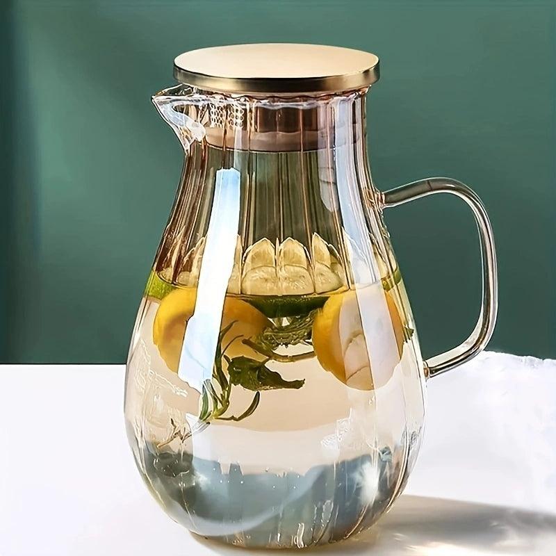 Ensemble Élégant de Bouteille d'Eau Ambrée Circulaire avec Poignée et Pot en Verre