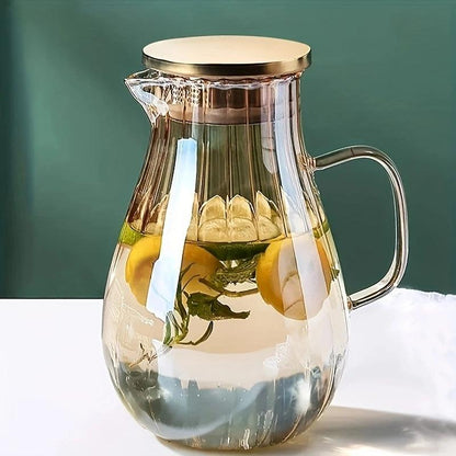 Ensemble Élégant de Bouteille d'Eau Ambrée Circulaire avec Poignée et Pot en Verre