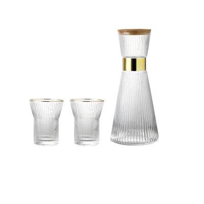 Carafe en Verre Côtelé avec Élégante Carafe à Eau avec Décoration en Or