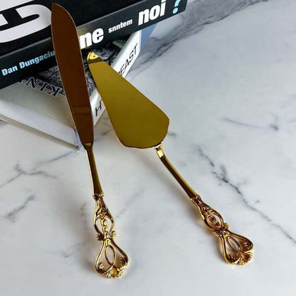 Set de Couteau et Serveur à Gâteau Doré Élégant – Accessoire de Réception Haut de Gamme