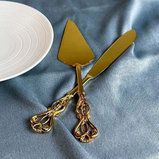 Set de Couteau et Serveur à Gâteau Doré Élégant – Accessoire de Réception Haut de Gamme