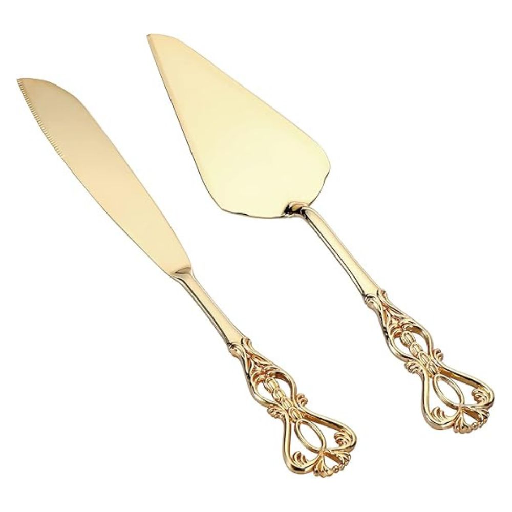 Set de Couteau et Serveur à Gâteau Doré Élégant – Accessoire de Réception Haut de Gamme