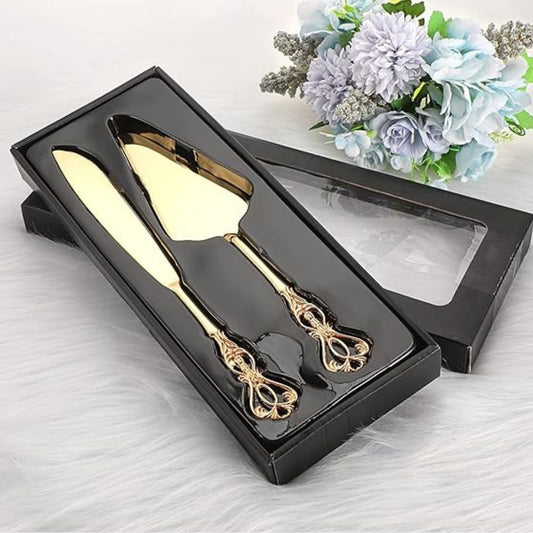 Set de Couteau et Serveur à Gâteau Doré Élégant – Accessoire de Réception Haut de Gamme