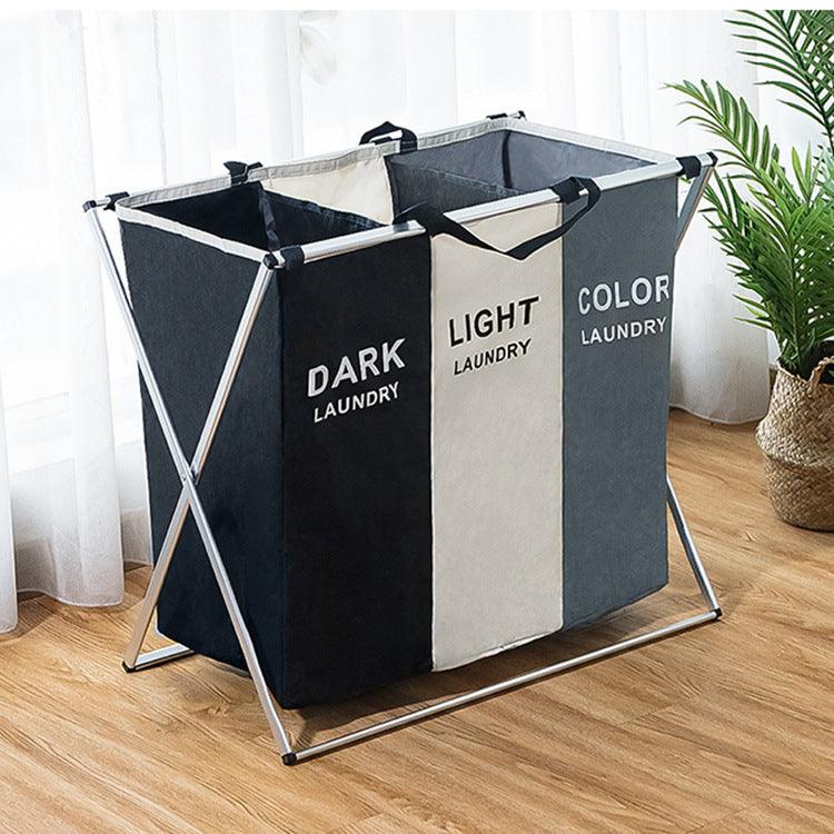 Panier à Linge Pliable de 135L avec 3 Sections et Cadre en Aluminium