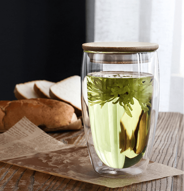 Élégante Tasse  en Verre Borosilicaté avec Couvercle en Bois