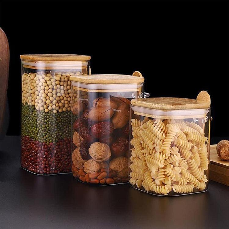 Ensemble de Pots de Rangement en Verre Borosilicaté de Qualité Supérieure avec Couvercles et Cuillères en Bambou