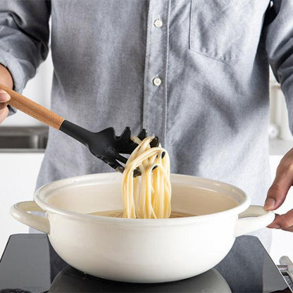 Ensemble d'Ustensiles de Cuisine en Silicone avec Manche en Bois, Ensemble de 12 Pièces