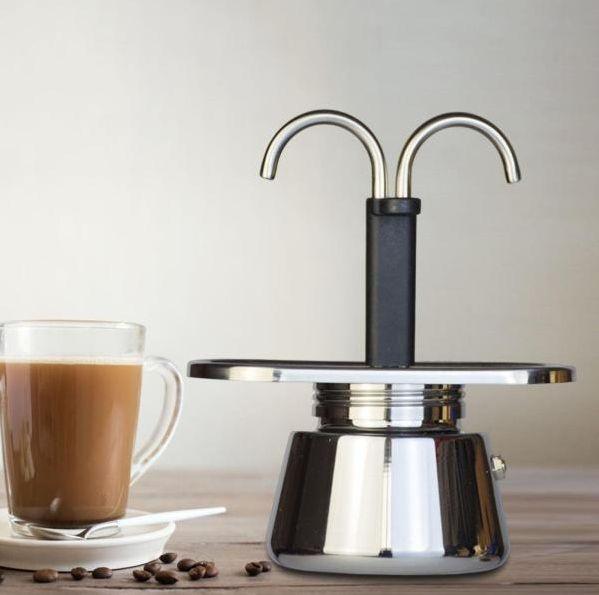 Cafetière Italienne à Double Tube en Acier Inoxydable : Espresso Authentique à la Maison