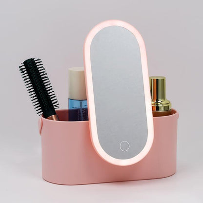 Miroir de Maquillage Portable avec Boîte de Rangement Cosmétique