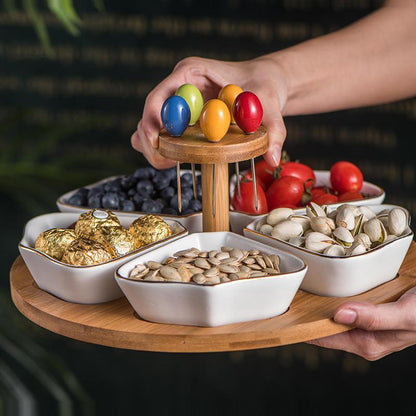 Assiette à Fruits Secs en Bambou et Céramique sans BPA : Présentez vos Délices avec Élégance