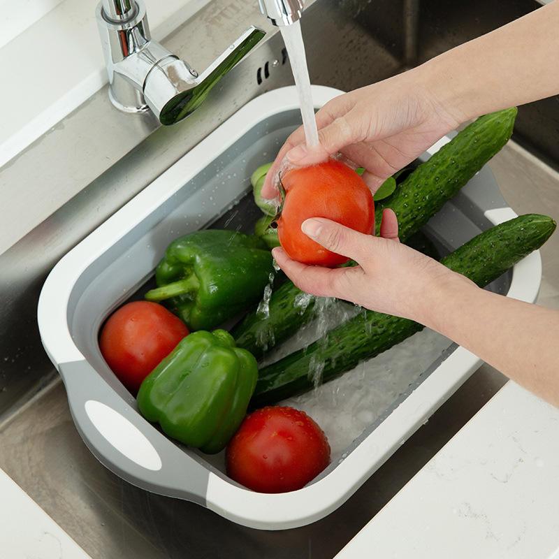 Ensemble de Cuisine 2-en-1: Panier de Lavage et Planche à Découper Pliables