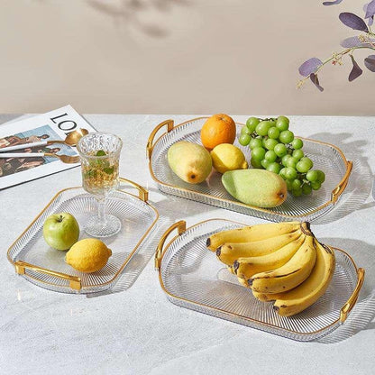 Ensemble de 3 Plateaux Transparent avec Rebords Dorés pour Servir Fruits, Thé et Collations"