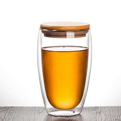 Élégante Tasse  en Verre Borosilicaté avec Couvercle en Bois