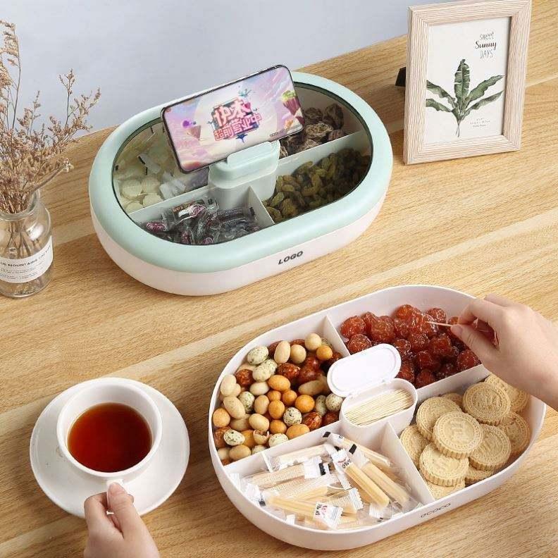 Boîte de Rangement pour Fruits Secs avec Compartiments et Couvercle en Plastique